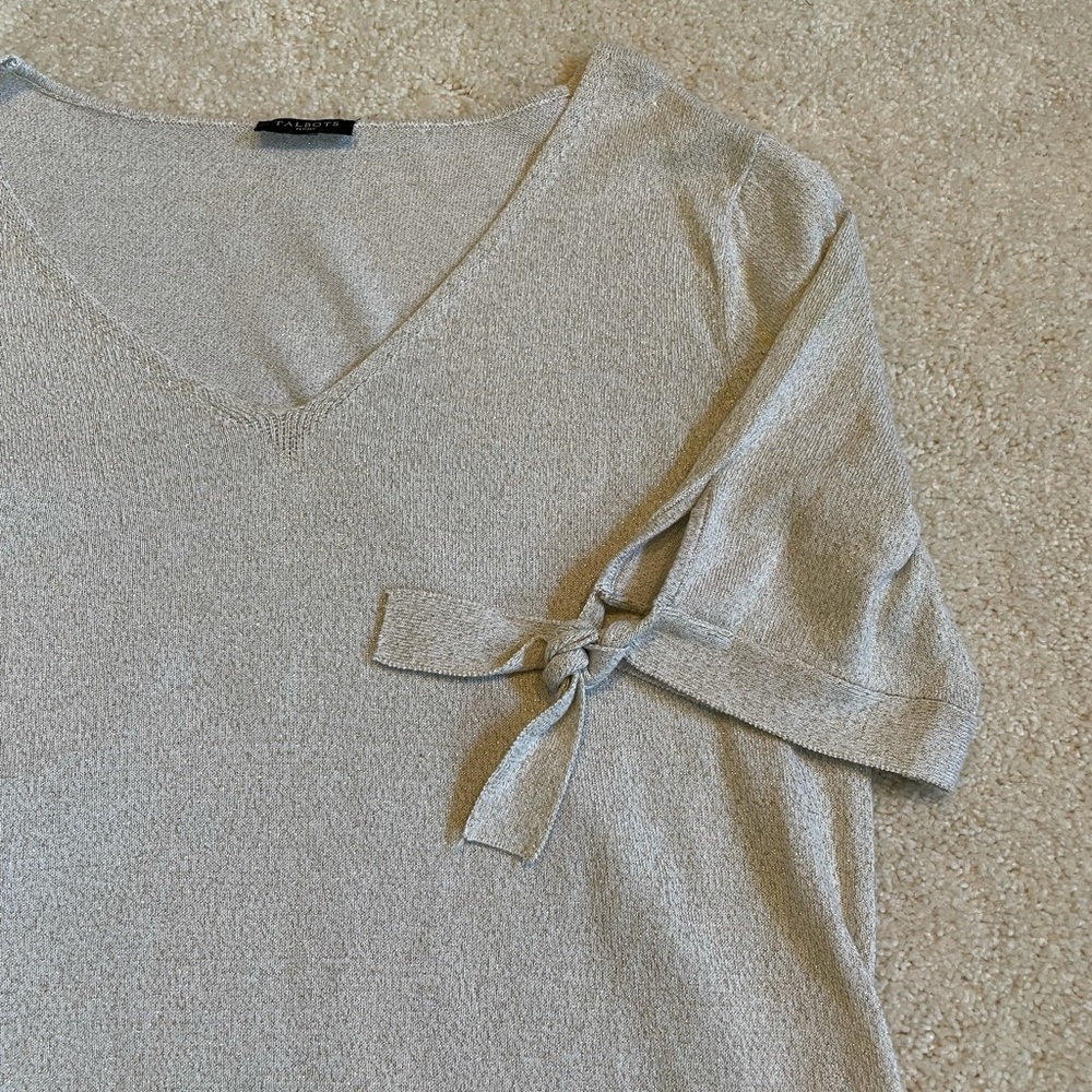 Talbots cream sweater with gold metallic thread